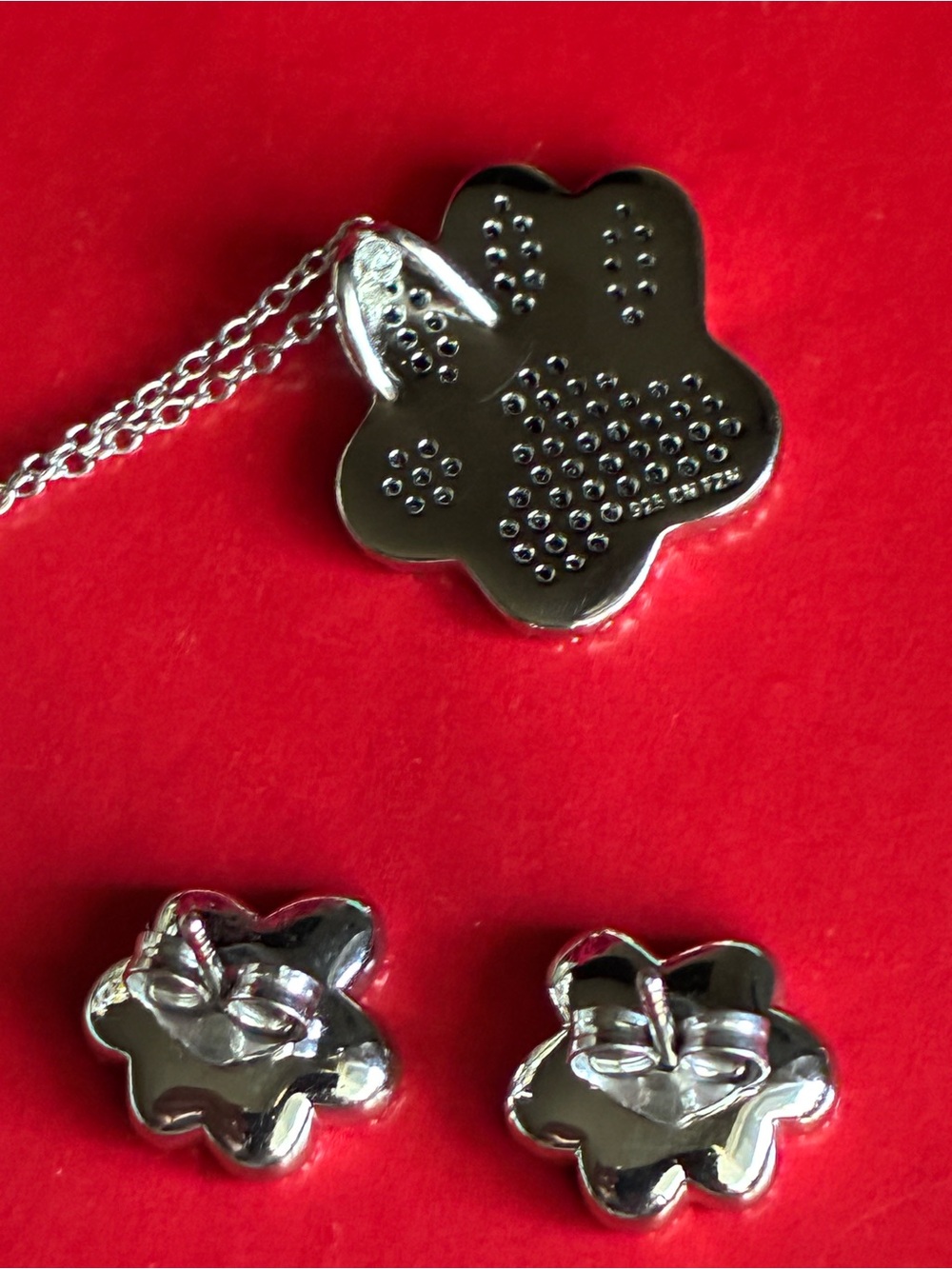 925 Silver Set,Black Paw Print Pendant Necklace and Stud Earrings Set 17” - Picture 4 of 9